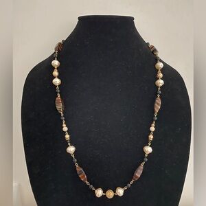 Reimagined Vintage Genuine Stone & Faux Bead Necklace